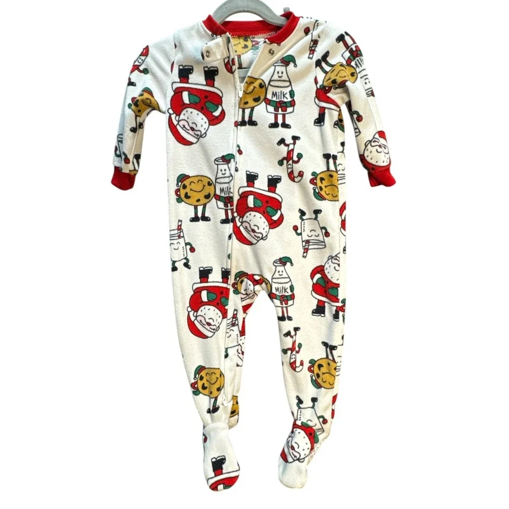 Carter's Baby Christmas Sleeper Footed Pajama Suit Milk‎ Cookie Print Size 18M
